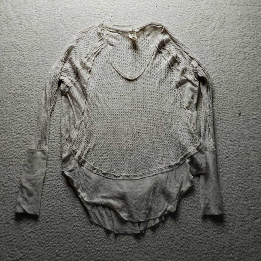 We The Free Shirt Womens XS White Scoop Neck Long Sleeve Thermal Tunic Top